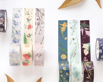Fita Washi BGM | Padrão Lavanda | Fita Floral | Suprimentos para revistas | Artesanato de papel | Registro no diário com marcadores | Coisas efêmeras