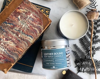Vela aromática de soja con forma de libro encuadernado en cuero, procedente de Belfast / Regalos para amantes de los libros