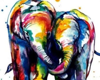 Hand Drawn Elephant Oil Painting Wall Art Gallery Decor, Colorful Animal Painting Wall Hangings Paintings on Canvas Original Handmade