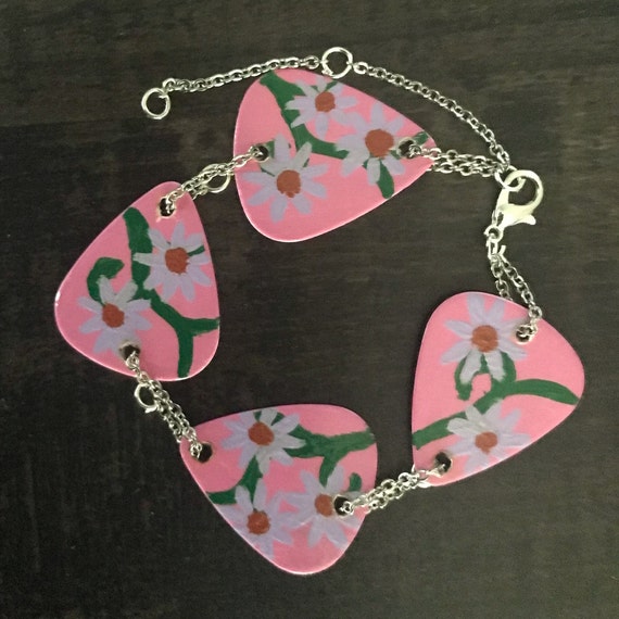 Floral Guitar Pick Charm Bracelet Etsy