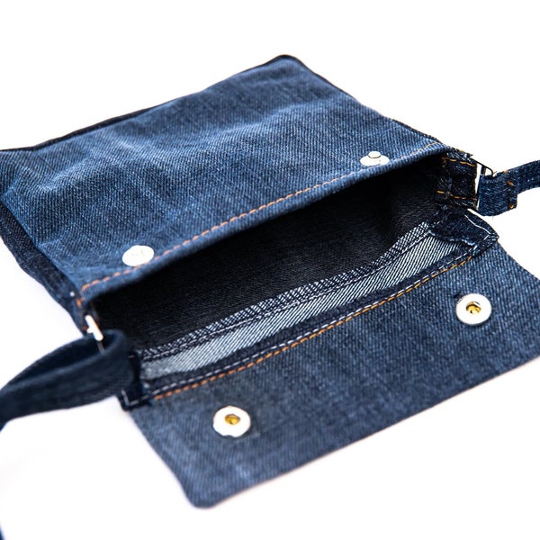 GREETE - Pochette tour de cou Mini sac bandoulière en denim recyclé, bleu