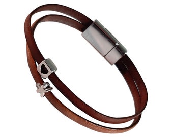 VERA - leather bracelet, two-tone medium brown-natural brown, with 2 sliders