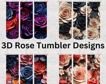 3D Floral Rose Tumbler Wrap Bundle – Seamless PNG Sublimation Designs (20oz Skinny Straight) (PNG)