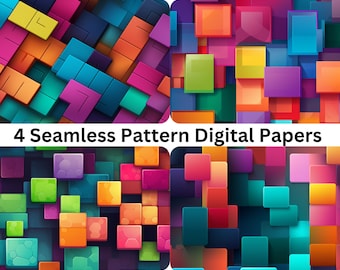 Tetris Seamless Pattern Digital Paper, Scrapbook Paper, Clipart PNG Digital Download, Background Clip Art
