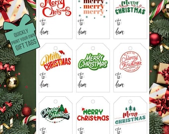 Printable Vintage Christmas Gift Tags, Festive Holiday Labels (PDF Download)
