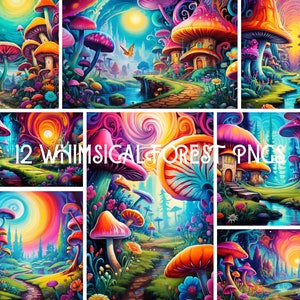 Whimsical Forest & Mushrooms Alice In Wonderland PNG Digital Download of 12 Files