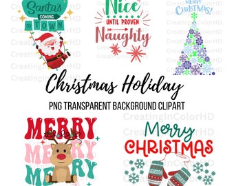 Christmas Clipart PNG, Ugly Sweater, Santa, Tree (Digital Download)