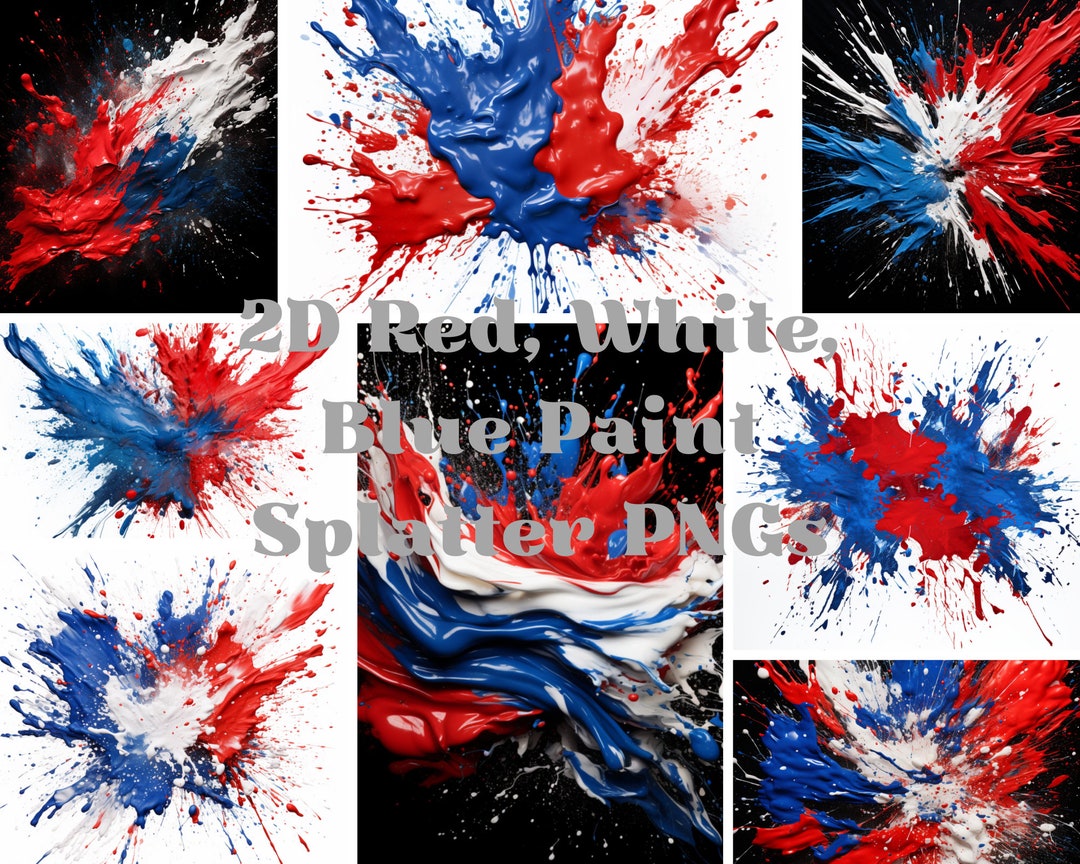 2D Red, White & Blue Paint Splatter PNG Digital Download, Clip Art