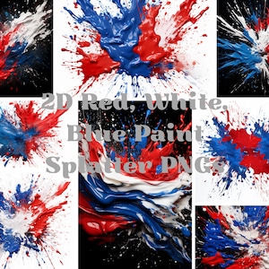 2D rojo, blanco y azul pintura salpicadura PNG Descarga digital, Clip Art, Sublimación, Obra de arte, Fondo negro, Bandera americana, 4 de julio