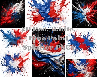 Red, White & Blue Paint Splatter PNG Clip Art, 4th of July (Digital Download)