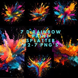 2D Colorful Paint Splatter PNG Bundle Digital Download, Clip Art, Sublimation, Artwork, Black Background