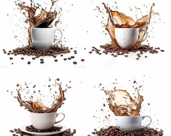 Coffee, Coffee Bean Explosion PNG Bundle Digital Download, Clip Art, Sublimation, Artwork