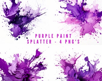 Purple Paint Splatter PNG Bundle, Clip Art (Digital Download)
