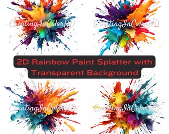 Rainbow Paint Splatter PNG Bundle, Transparent Background (Digital Download)