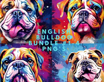 English Bulldog Graffiti Color Splash Print Art PNG File Bundle, Wall Art, Clip Art, Canvas Print File, Sublimation, Digital Download