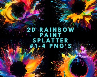 2D Colorful Paint Splatter PNG Bundle Digital Download, Clip Art, Sublimation, Artwork, Black Background