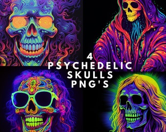 Psychedelic Skulls PNG Bundle Digital Download, Clip Art, Sublimation, Artwork, Tumblers
