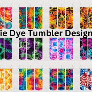 Tie Dye Skinny Tumbler Sublimation Wraps Bundle 12, Tie Dye Designs PNG Bundle, Modèle droit, Sublimation PNG, Rainbow Paint Splatter