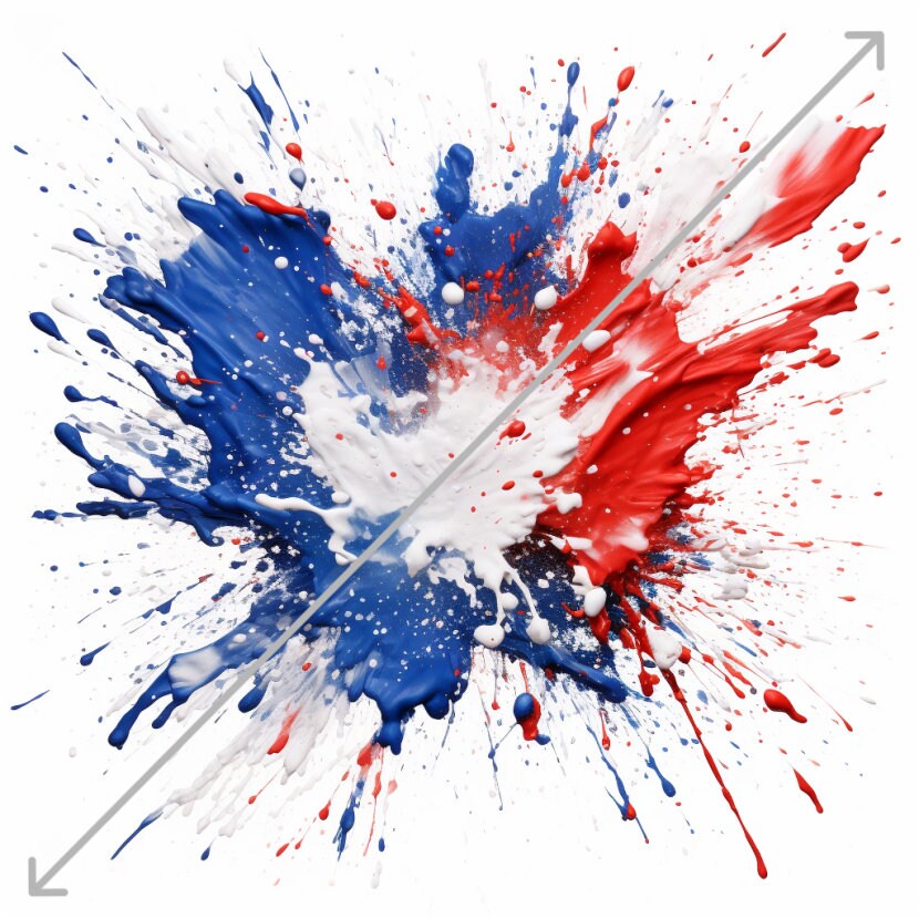 2D Red, White & Blue Paint Splatter PNG Digital Download, Clip Art