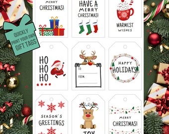 Printable Christmas Gift Tags, Festive Holiday Labels (Instant PDF Download)