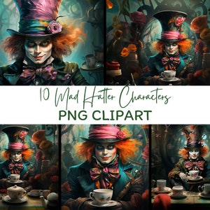 Mad Hatter Character PNG Bundle Download digitale, ClipArt, Sublimazione, Opera d'arte, Tumbler