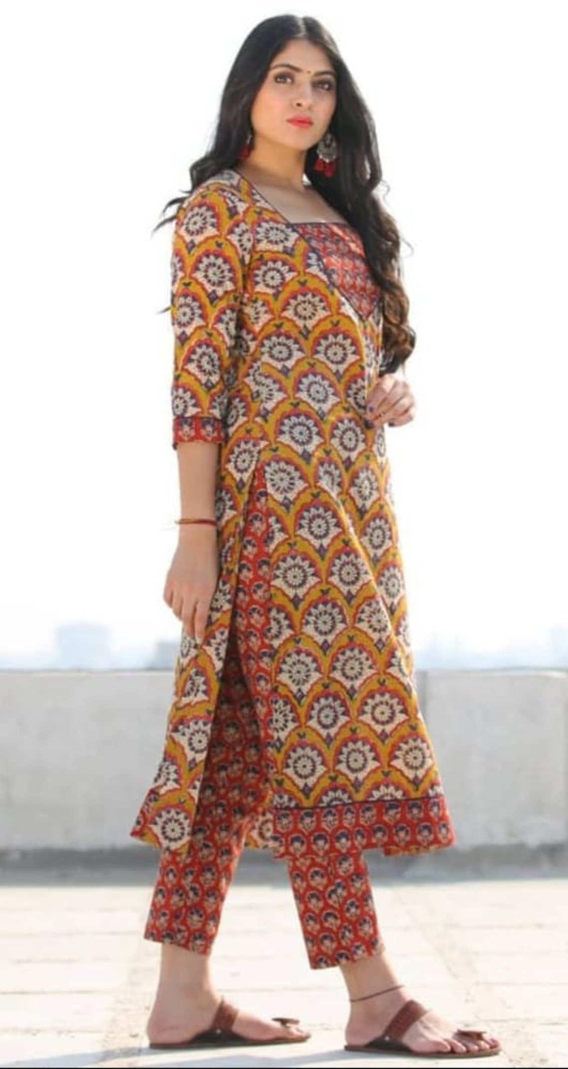 Designer Heavy Cotton Printed Kurti Pant MalMal Dupatta Set Etsy