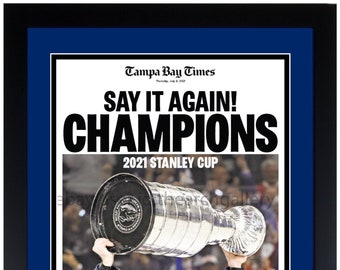 2021 Stanley Cup Champions Tampa Bay Lightning Newspaper Print Matted & Framed 7/8/2021!