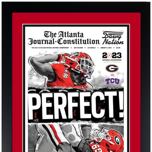 2023 Back to Back CFP Champions Georgia Bulldogs Beat The Frogs 65-7 "Perfect!" Matted & Framed ORIGINAL Newspaper!