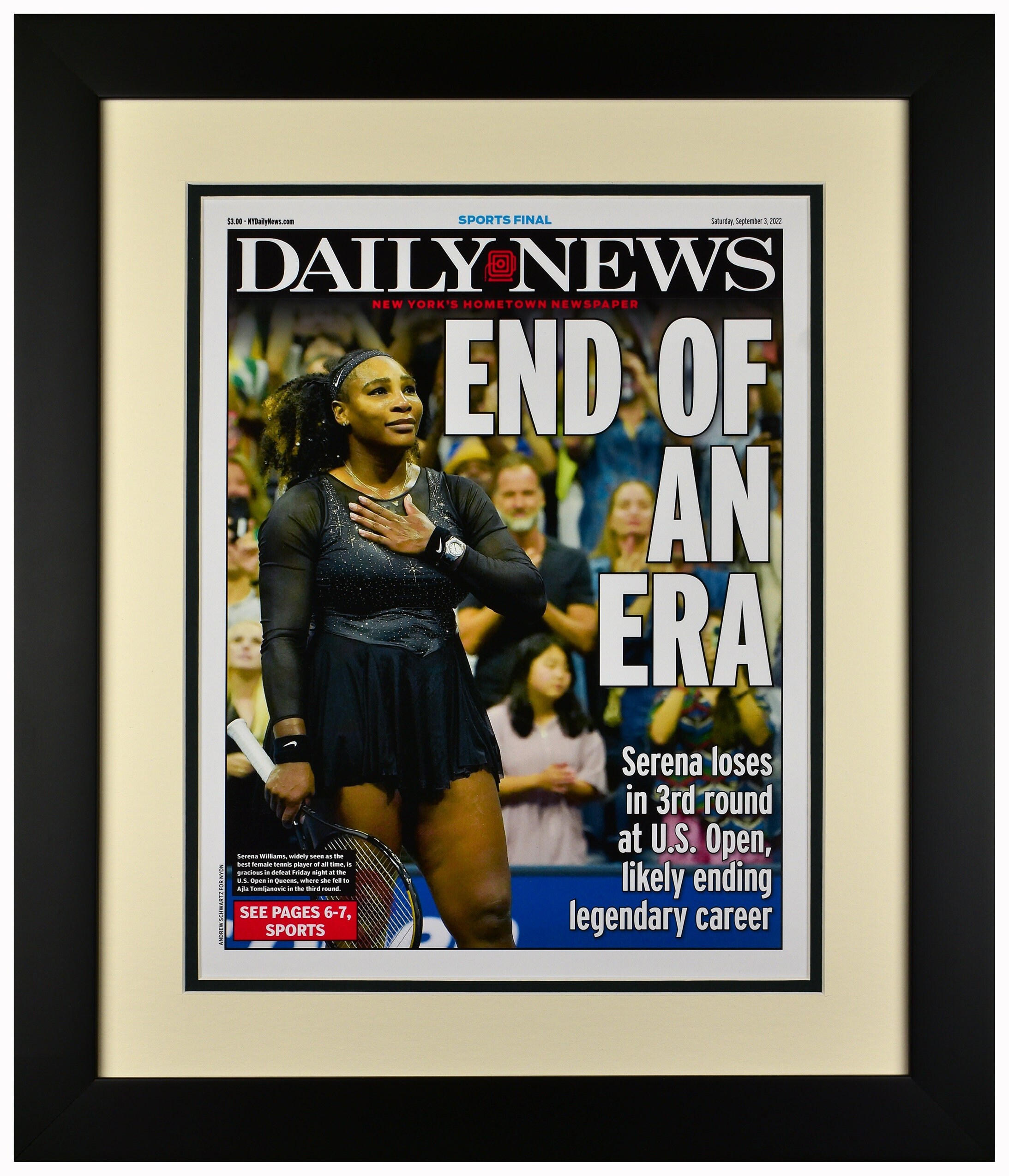 Serena Williams Commemorative Newspaper Art Print Matted & Framed a