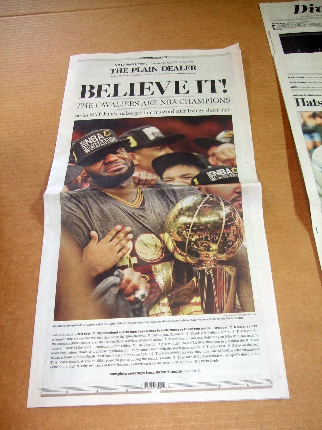 Cleveland Plain Dealer Newspaper Cavaliers Cavs 2016 NBA Champions 6/20