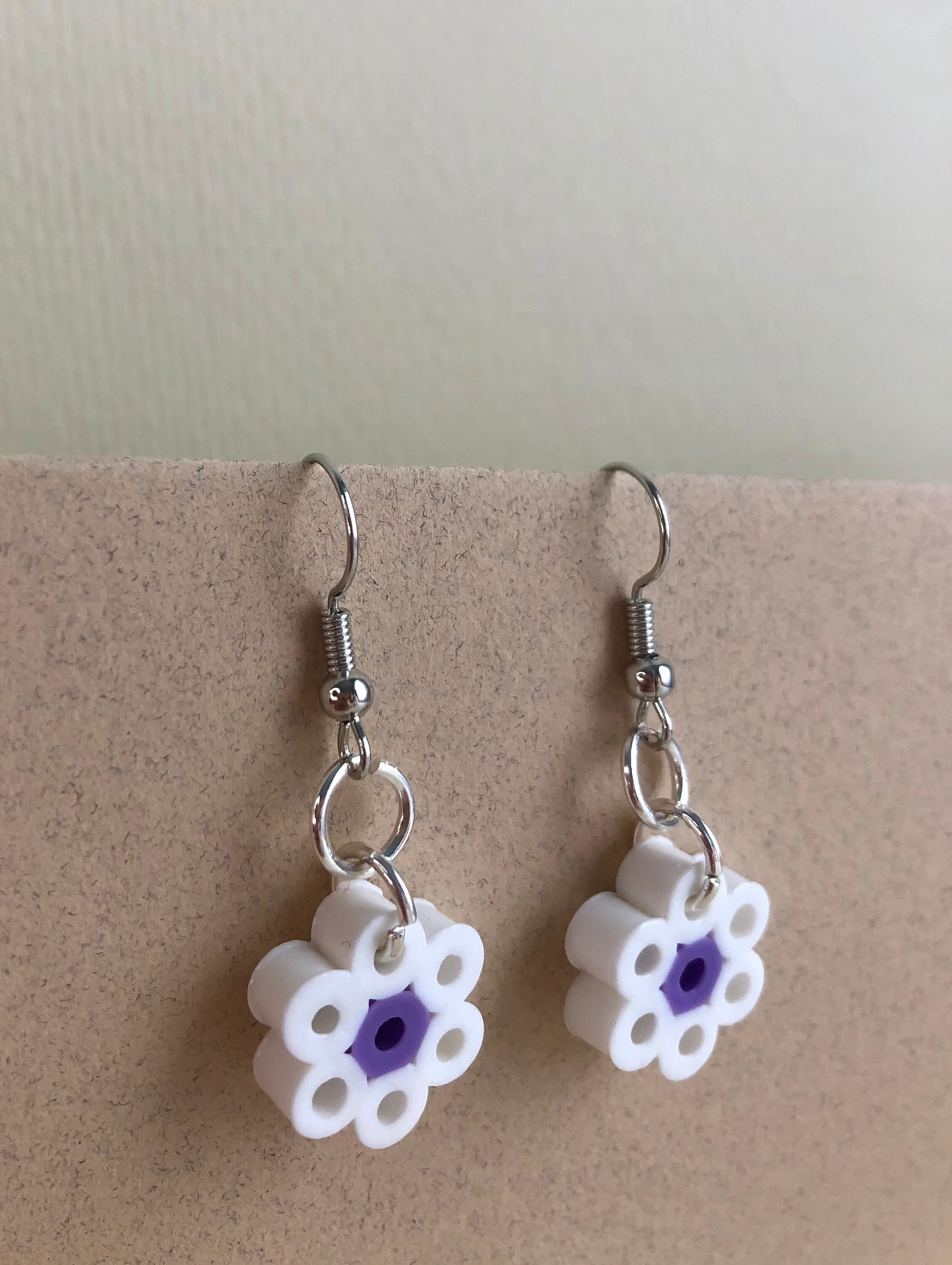 Purple Perler Bead Flower Earrings Etsy