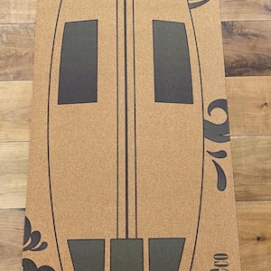 Cork Yoga Mat: Wave Surfboard & Koi Fish Design with Free Strap
