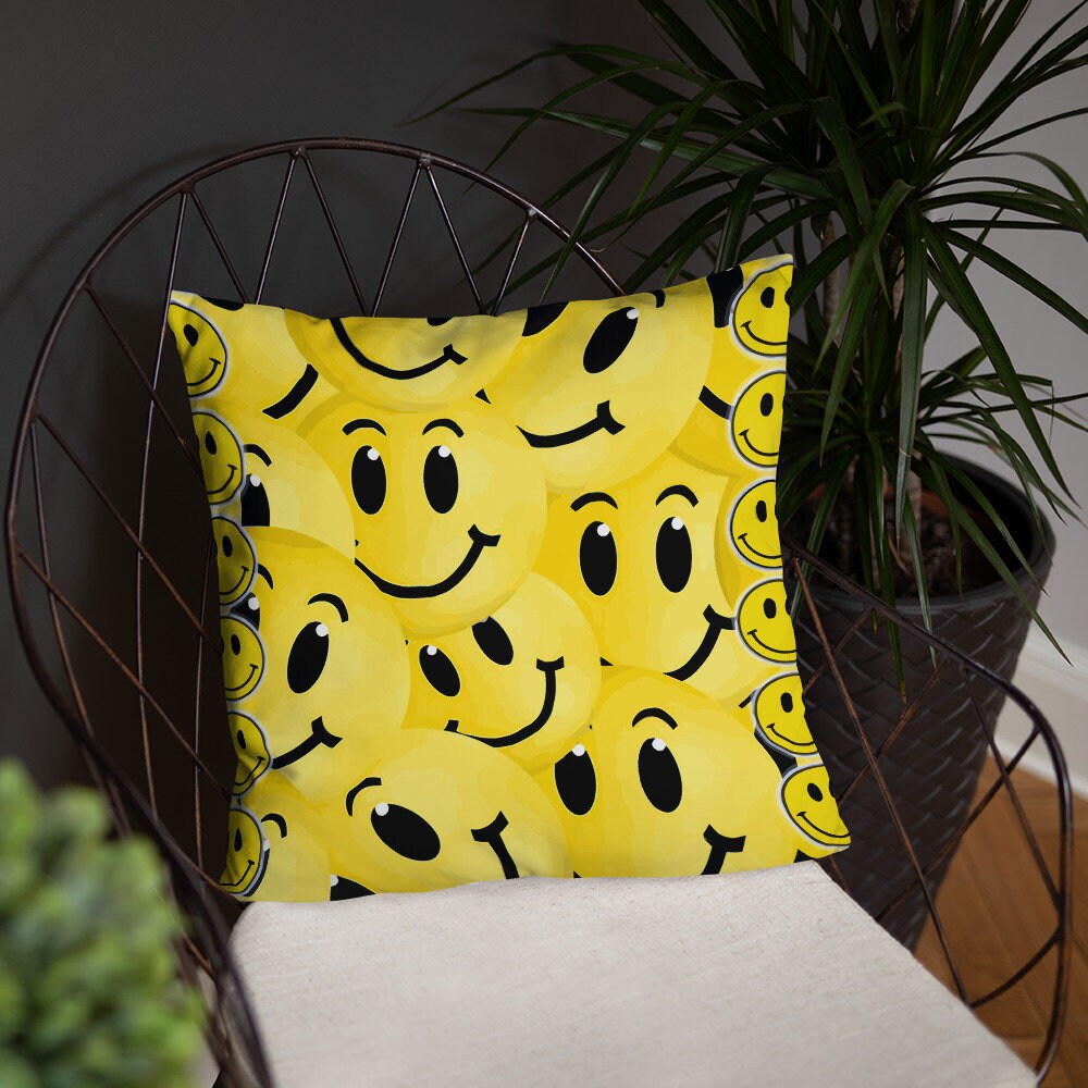 Smiley Face Pillow Yellow Smiley Face Decorative Pillow Etsy