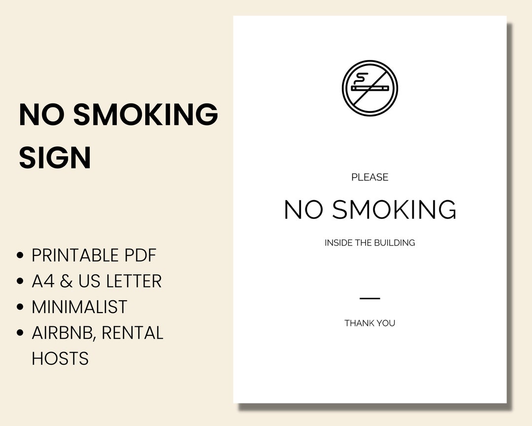 Airbnb No Smoking Sign. Printable Pdf Minimalistic. Short Term Etsy