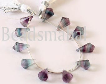 Natuurlijke tweekleurige fluorietkralen, 11 stuks fluoriet 12 x 8 mm mooie vorm briolette, fluoriet gefacetteerde edelsteenkralen, fluoriet voor sieraden