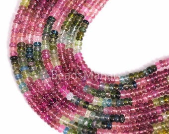 Multi Tourmaline Smooth Rondelle Beads 4-5mm, Natural Gemstone Beads for Jewelry Making, DIY Crafts, Multi-Color Tourmaline, 14.5 Inch"