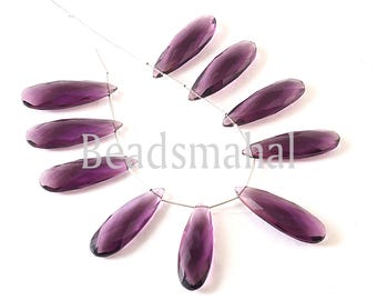 Conjunto de 10 contas de quartzo ametista, ametista em formato de pera de 10 x 31 mm, contas de ametista facetadas para confecção de joias.