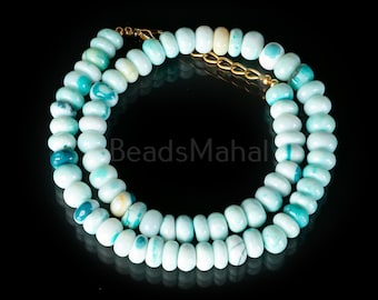 Sky Blue Opal Beaded Necklace: Gemstone Rondelle Jewelry