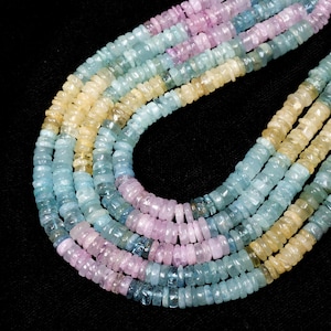 Natural Multi Aquamarine Beads Heishi Disc Shape Beads 6-7mm Strand Handmade Aquamarine Gemstone Beads for Making Necklace 16" Inch