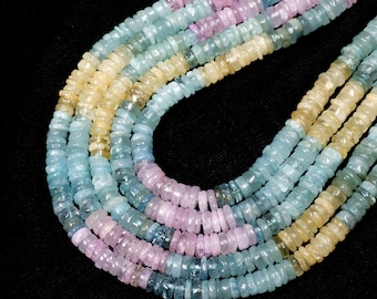 Natural Multi Aquamarine Beads Heishi Disc Shape Beads 6-7mm Strand Handmade Aquamarine Gemstone Beads for Making Necklace 16" Inch