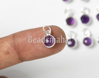 Dainty Purple Amethyst Pendant, Natural Amethyst 6 mm Round Shape Silver Bezel Pendant, Amethyst Coin Shape Jewelry, Tiny Gemstone Pendant