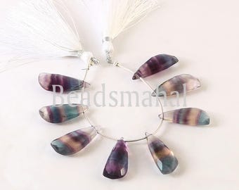 Natural Bi-Shade Fluorite Beads, 8 Pieces Fluorite 25x10 mm Fancy Shape Briolette, Fluorite Faceted Gemstone Beads, Fluorite For Jewelry