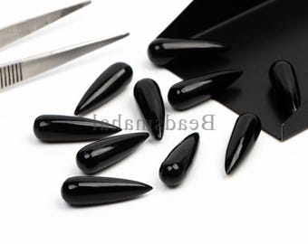 Coppia di pietre preziose di onice nero naturale, onice di alta qualità, forma a goccia lunga 7 x 22 mm, 2 pezzi di onice liscio, onice lavorato a mano per gioielli