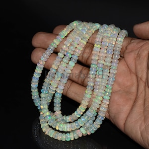 Natural Ethiopian Opal Beads, Flashy Opal 5-6 mm Rondelle Shape Beads, Opal Smooth Gemstone Beads, Plain Opal Beads For Jewelry And Crafting