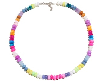 Multicolor Quartz Rondelle Beaded Necklace: Summer Boho Jewelry