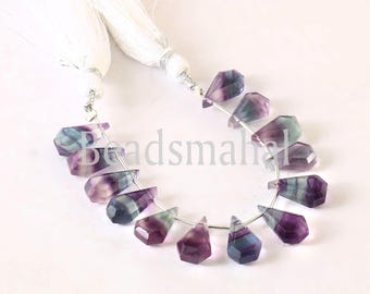 Natural Bi-Shade Fluorite Beads, 13 Pieces Fluorite 8x14 mm Fancy Shape Briolette, Fluorite Faceted Gemstone Beads, Fluorite For Jewelry