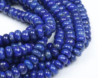 Natural Lapis Lazuli 7mm Rondelle Beads, Blue Gemstone Beads for Jewelry Making, Smooth Lapis Bead Strand, DIY Jewelry Supplies, 16 Inch