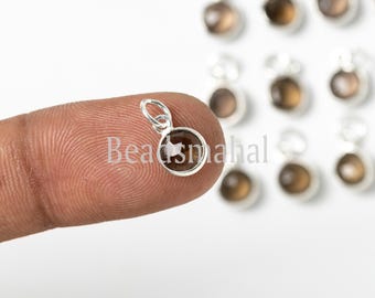 Dainty Smoky Quartz Pendant, Natural Smoky Quartz 6 mm Round Shape Silver Bezel Pendant, Quartz Coin Shape Jewelry, Tiny Gemstone Pendant