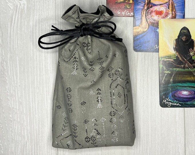 Gray Aztec Tarot Bag, Drawstring Pouch, Tarot Deck Storage Holder ...