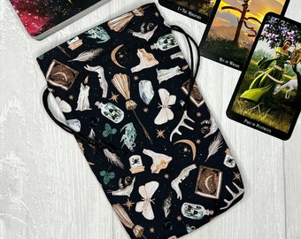 Tarot Reader Gift, Witchy Tarot Bag, Crystal & Card Pouch, Drawstring Deck Holder, Spiritual Gift for Her, Tarot Lover Gift